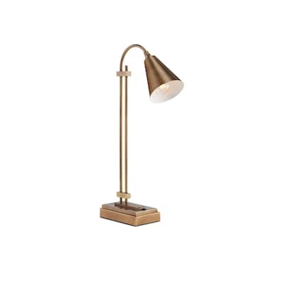 Currey & Company Symmetry Brass Desk Lamp - 20.5"h x 4"w x 10.5"d