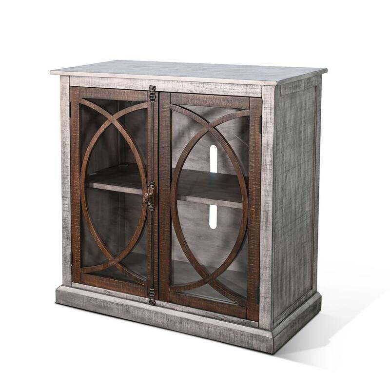 Ketty Accent Cabinet with Glass Doors, Gray Brown Mahogany Mindy Wood