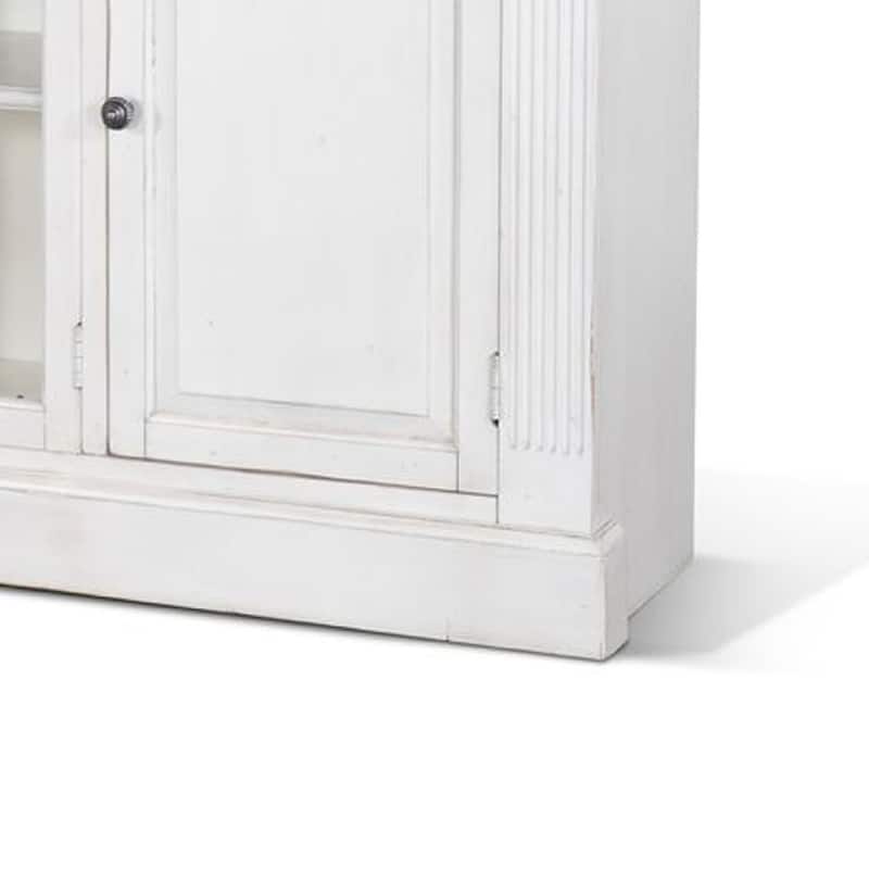 Ivvy TV Stand Media Cabinet, Shelves, White Brown Wood Molding, 81 Inch