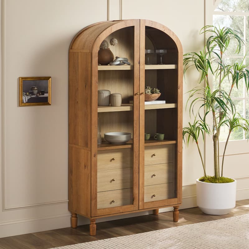 Walker Edison Modern Arched MDF Bookshelf Cabinet with Tall Glass Doors
