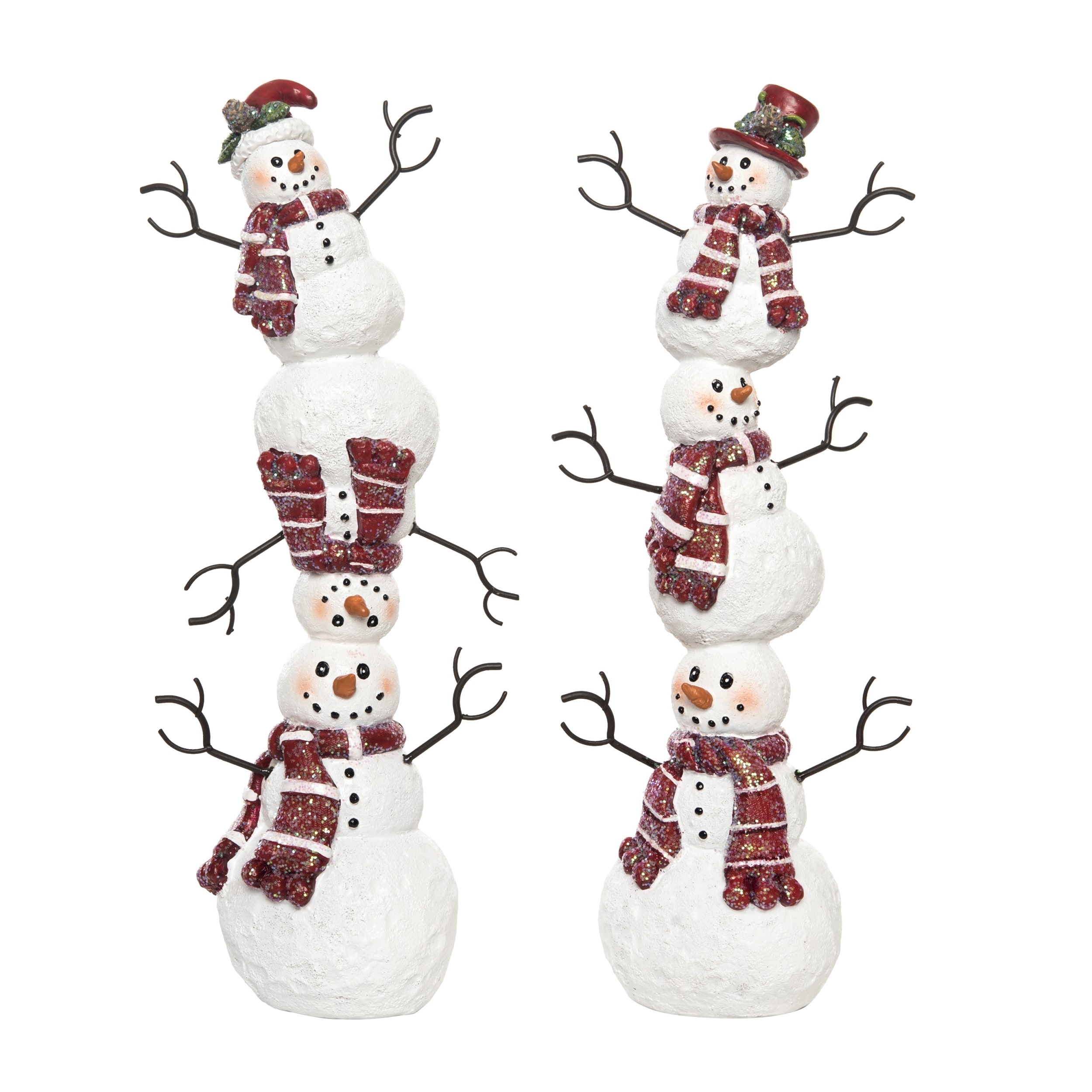 Resin Stacked Snowman Figurine Set of Two Christmas Decor