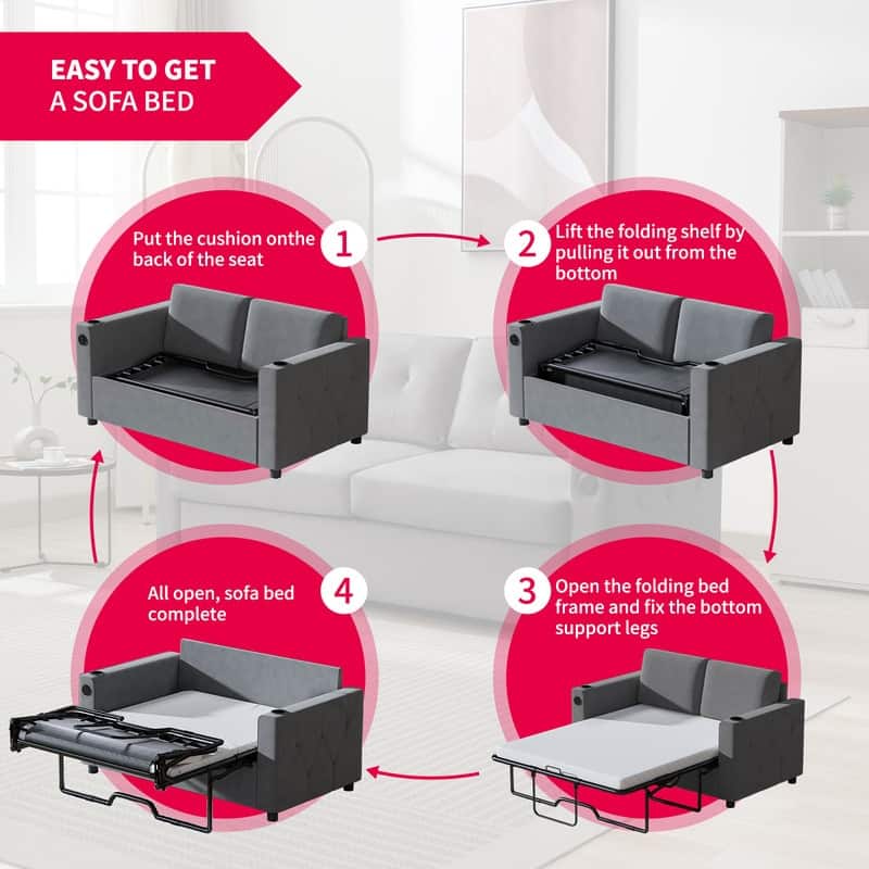 Mixoy Pull Out Sofa Bed,Sleeper Sofa Couch with Memory Foam Mattress,Cup Holder,USB,Pull Out Couch Bed