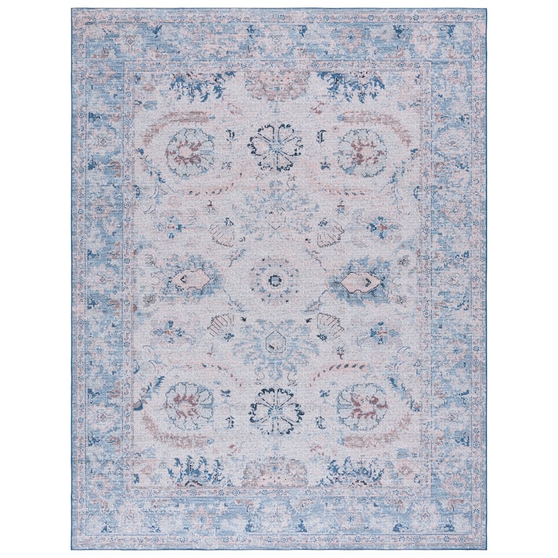 SAFAVIEH Tucson Adolfa Machine Washable Slip Resistant Shabby Chic - 8' x 10' - Blue/Beige - Rectangle