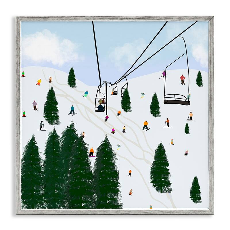 Stupell Ski Lift Mountain Landscape Busy Slopes Winter Athletes Framed Wall Art