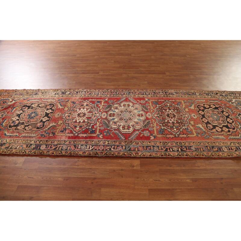 Vegetable Dye Heriz Persian Vintage Runner Rug Hand-knotted Carpet - 3'6"x 10'10"