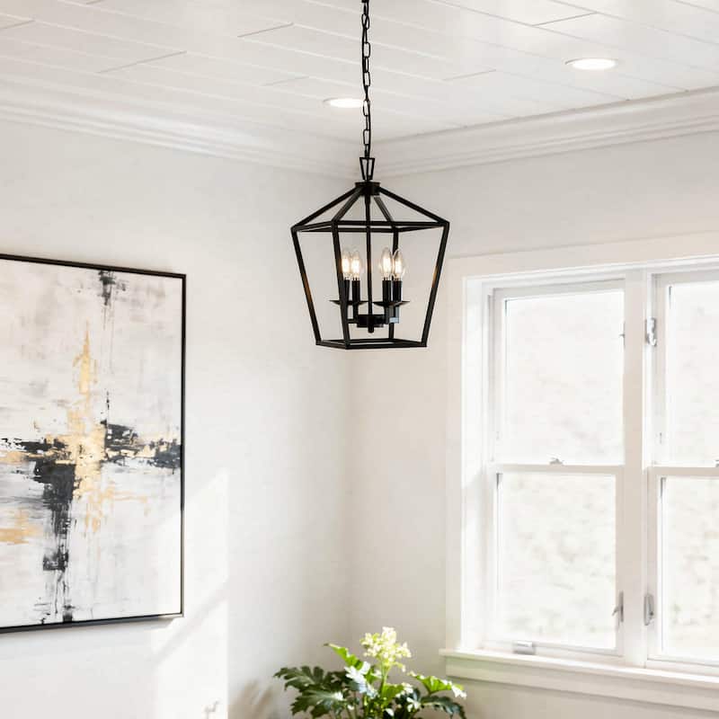 4-Light Metal Open Cage Lantern Chandelier - 12"x12"x18"