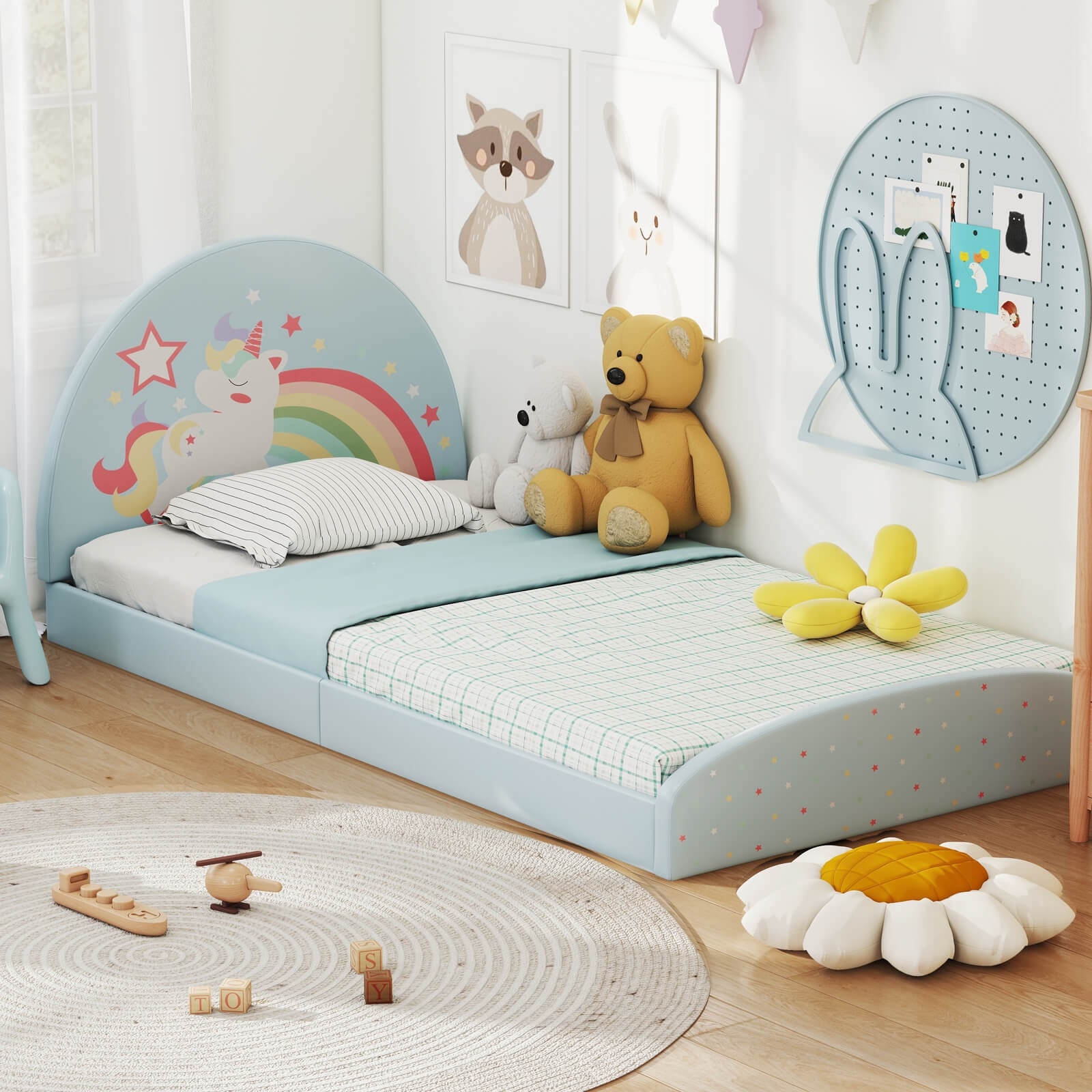 Costway Twin Floor Bed Frame with 210D Oxford Cloth Floor Mat