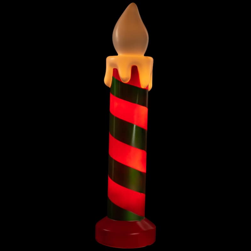 20" Lighted Green Red Striped Blow Mold Candle Outdoor Christmas Decor