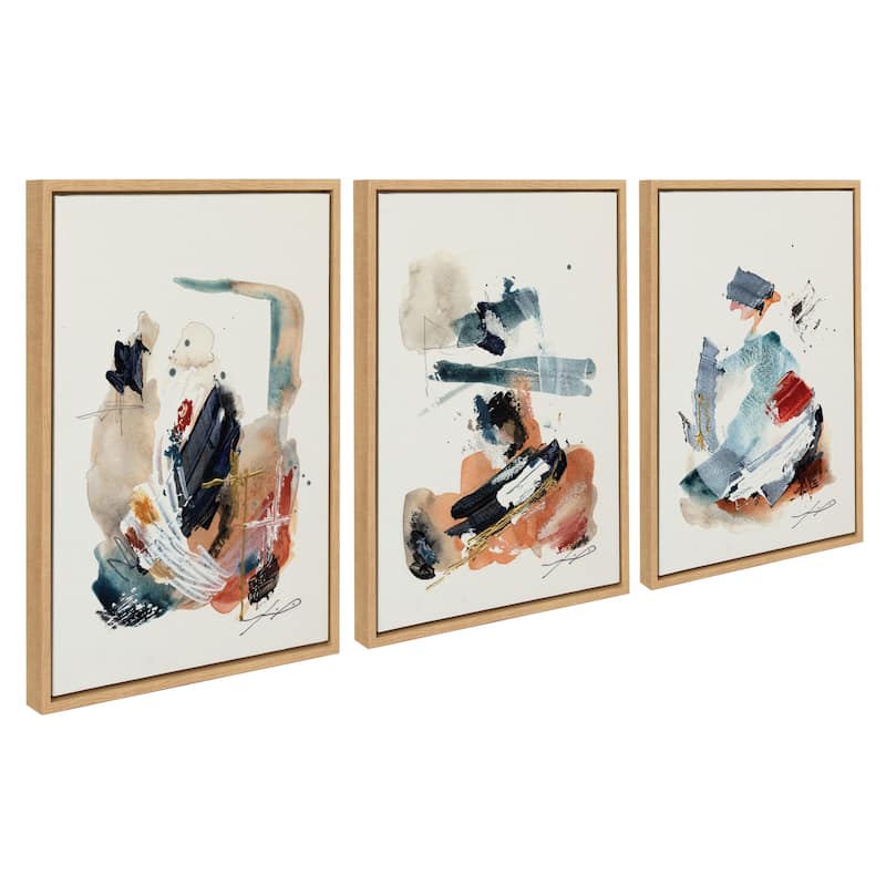 Kate and Laurel Sylvie Fireplace Framed Canvas Art Set by Xizhou Xie - 3 Piece Set 18X24 - Natural