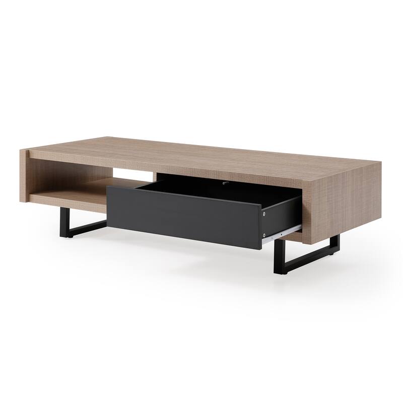 47" Modern Brown Rectangular Coffee Table with Dual Side Storage - 47" L x 20" W x 14" H