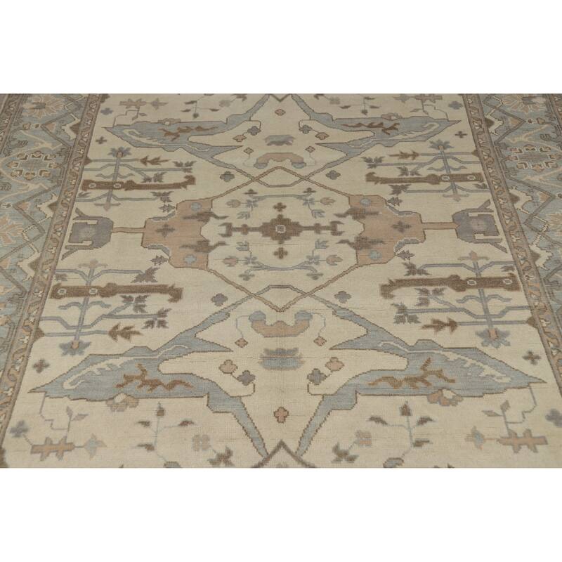 Beige Floral Oushak Indian Area Rug Hand-Knotted Wool Carpet - 8'1" x 9'10"