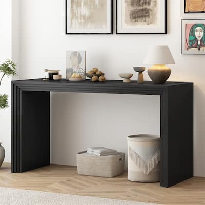 Modern Console Table with Unique Striped Design, Elegant Narrow Sofa Table Rectangular Entryway Table for Living Room