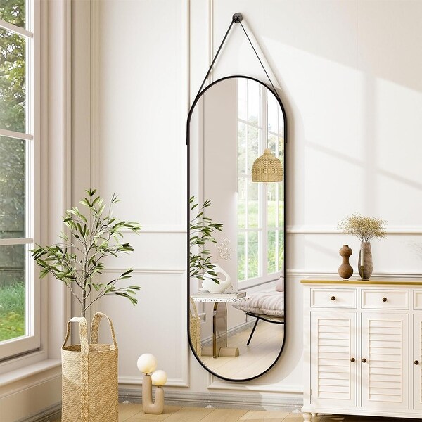 アスプルンド l Wall Mirror M ウォールミラー 16 x48 Oval Wall Mirror with Leather Straps Wall Mounted - 48