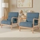 preview thumbnail 31 of 141, 25" W Mid Century Upholstered Wood Accent Chair with Pillow set of 2 Natural Wood - Blue