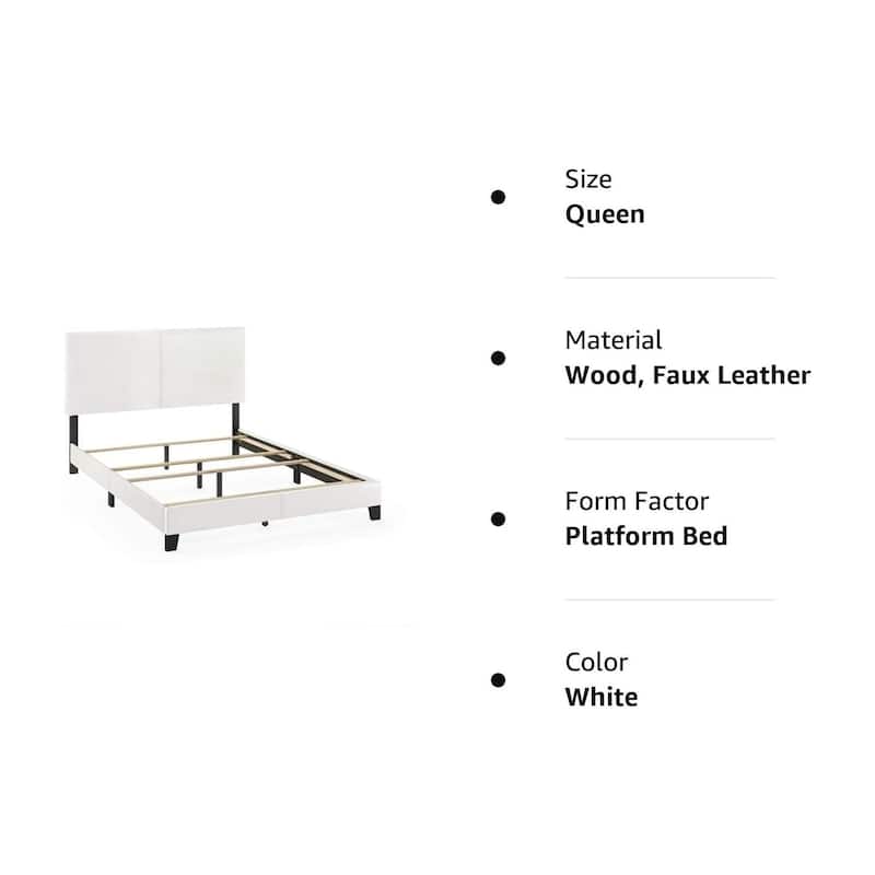 King Bed Frame Upholstered Black PU Leather Platform Bed Modern Glam Style