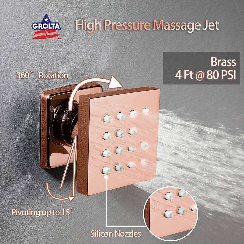 Rose Gold 22" Rainfall Waterfall Thermostatic Shower Faucet System w/ Jets, Sprayer, Slide Bar - Rose Gold
