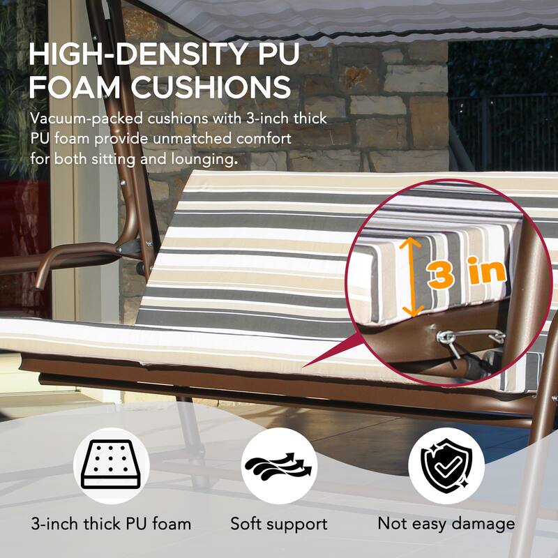 Sunjoy Luxury 4-Seat Steel Convertible Swing-Bed Mesh Seats Adj Canopy Made in Italy