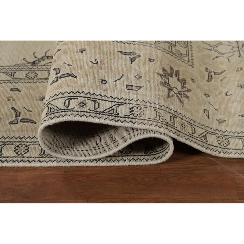 Medallion Tabriz Persian Rug Floral Hand-Knotted Wool Carpet - 9'8"x 13'2"