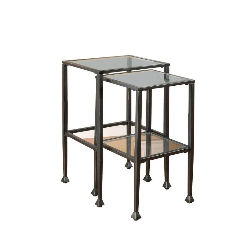 Set Of 2 Metal Nesting Tables With Glass Top - 23.5 H x 17.75 W x 14 L Inches - Black