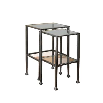 Set Of 2 Metal Nesting Tables With Glass Top - 23.5 H x 17.75 W x 14 L Inches