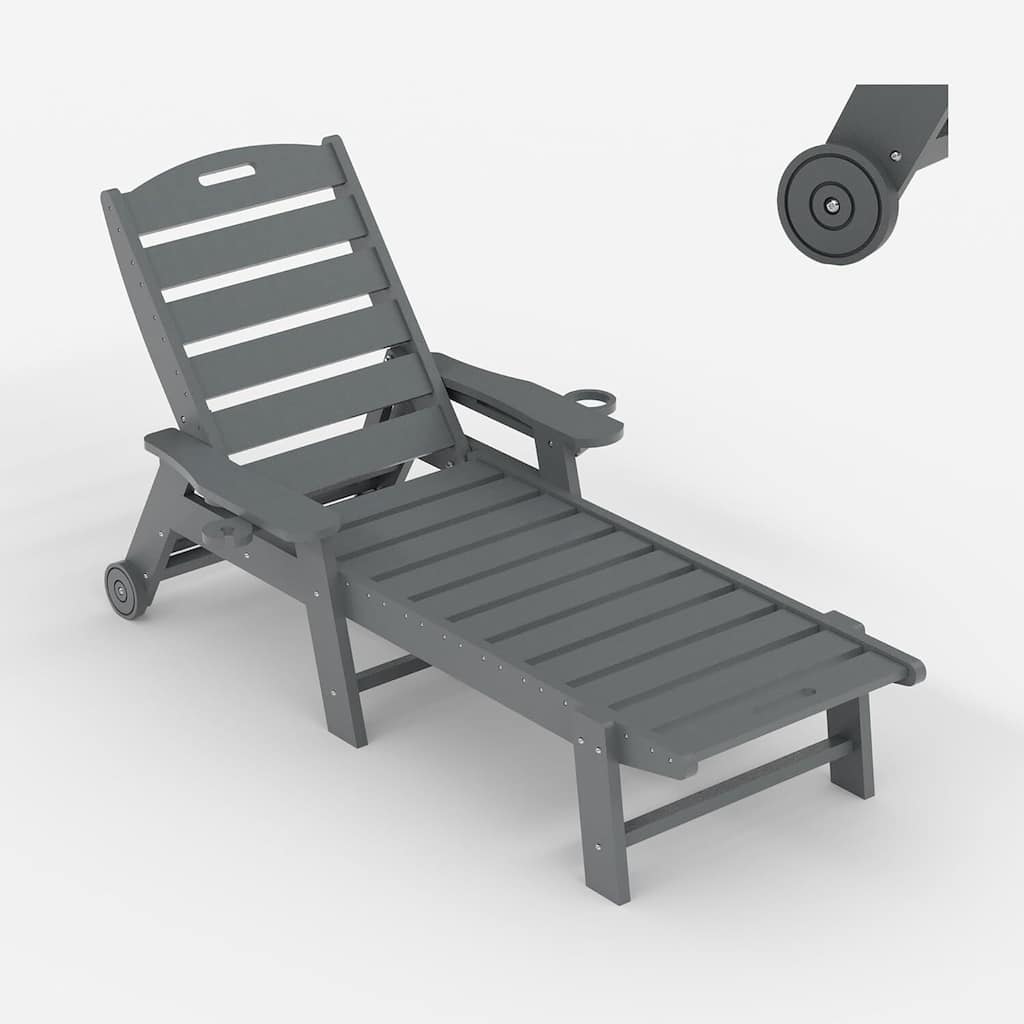 HDPE 5-Position Patio Lounge Chair for Outside with Rolling Wheels