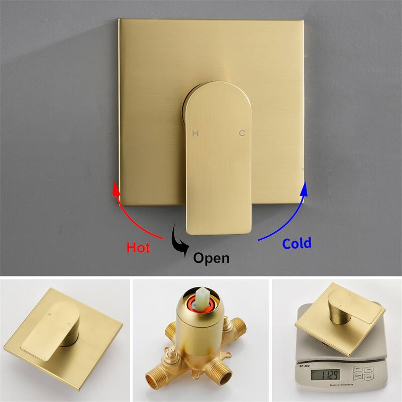 Wall Mounted Shower Faucet with Tub Spout, Complete Brushed Gold Tub Shower System Wth Pressure Balance Valve