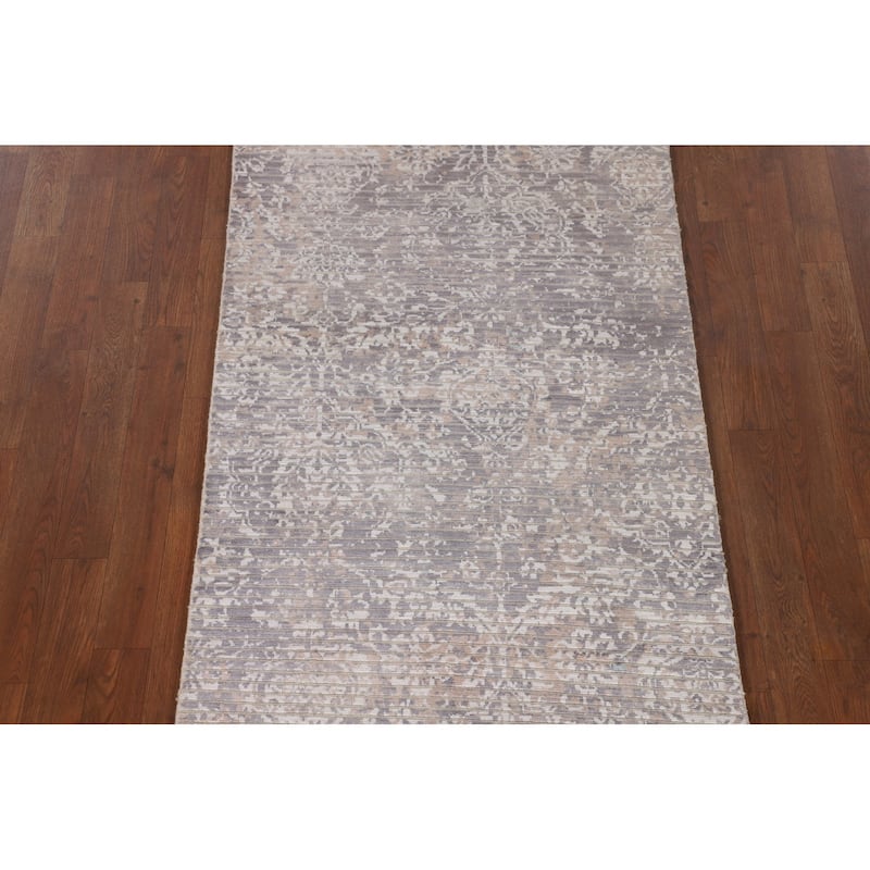 Beige Striped Abstract Oriental Accent Rug Handmade Wool Carpet - 2'9"x 4'10"