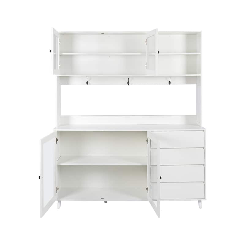 63" Large Kitchen Hutch Cabinet with Operation Table, Freestanding Pantry Cabinets with 4 Drawers, Storage Coffee Bar Cabinet