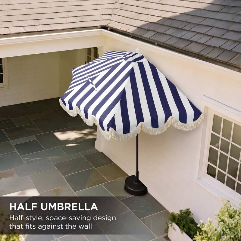 9ft Half Market Umbrella, Scalloped, Crank, Tilt, UV, by JONATHAN Y