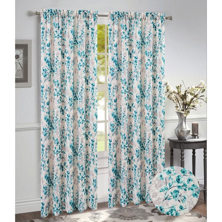 Brandy Jacquard Floral Rod Pocket Window Panel and Valance Treatment, All Sold Separately