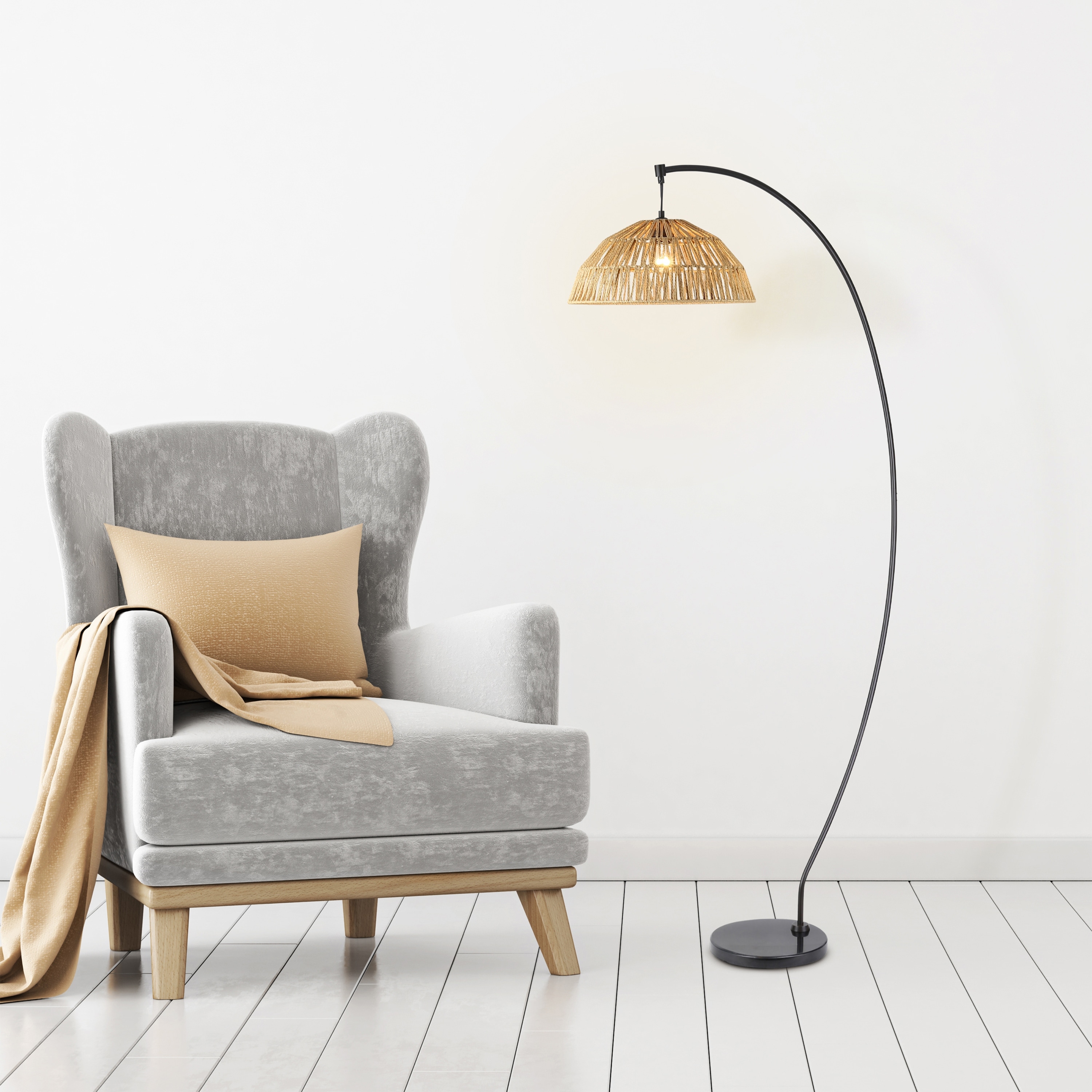 Grey rattan floor lamp sale