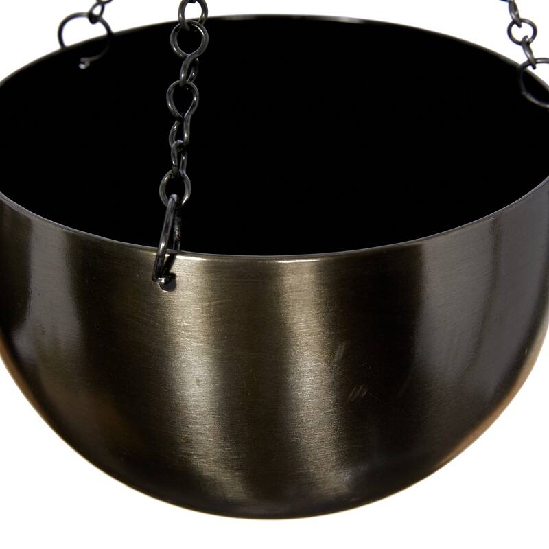 Black, Gold or Silver Metal Indoor Outdoor Hanging Dome Wall Planter with Chain (Set of 2)
