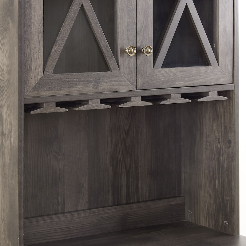 Farmhouse Bar Cabinet for Liquor and Glasses, Dining Room Kitchen Cabinet with Wine Rack, Sideboards Buffets Bar Cabinet