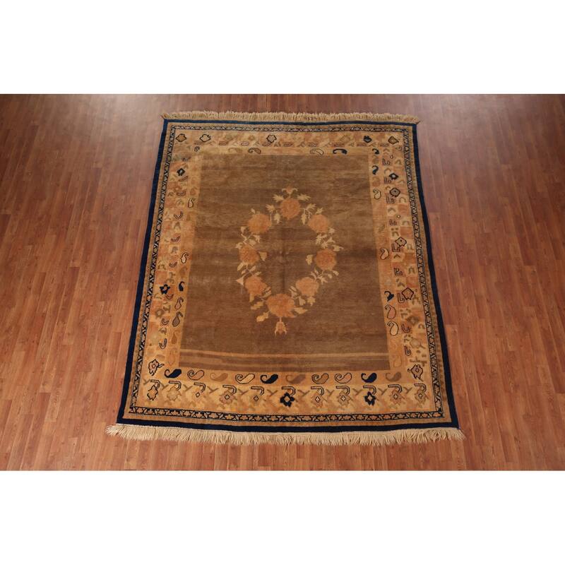 Brown Gabbeh Oriental Area Rug Handmade Wool Carpet - 7'5"x 9'2"