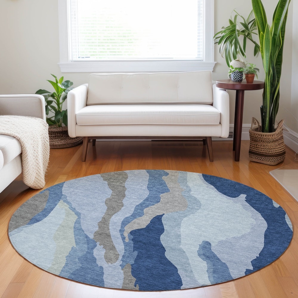 Machine Washable Indoor/ Outdoor Abstract Contemporary Chantille Rug