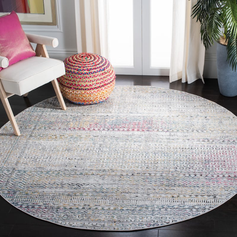 SAFAVIEH Porcello Corean Modern Abstract Rug - 6'7" Round - Ivory/Grey