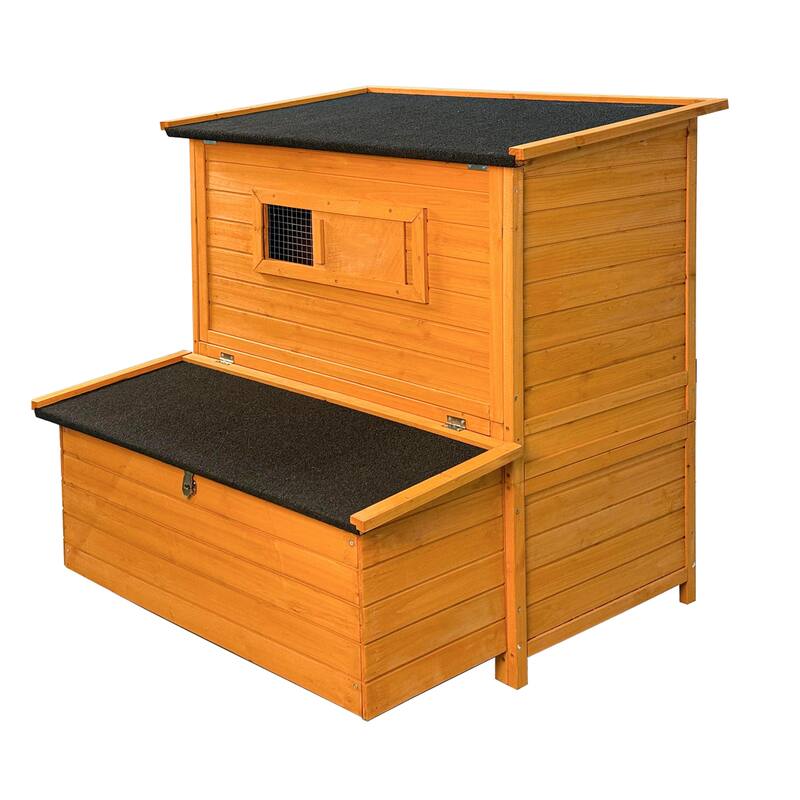 Chicken Coop, Double-House Wooden Chicken Coop For 6-8 Chickens With 3 Nesting Boxes And 2 Pull-Out Trays, A Foldable Ramp