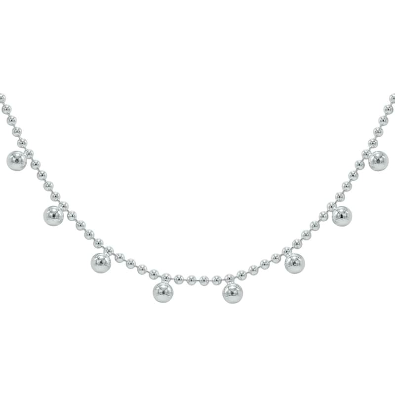 Marquee Jewels Silver Polished Pearl Beaded Chain with Lobster Clasp - 18 Inch