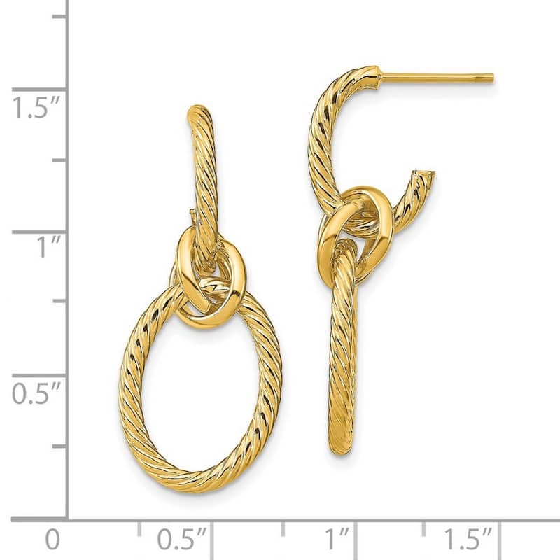 Curata 14k Gold Polished Textured Post Long Drop Dangle Earrings (15mm x 24mm)