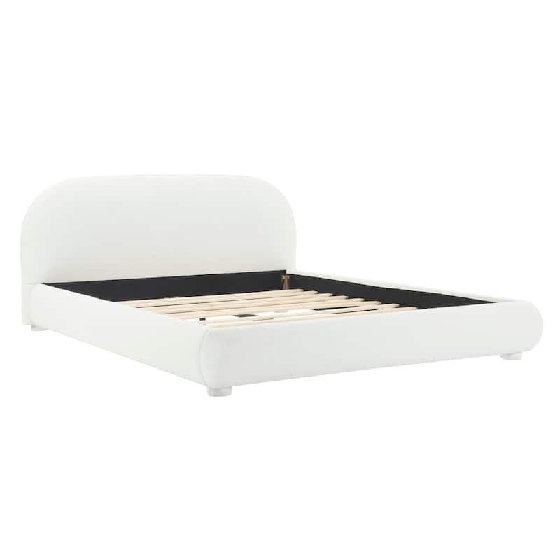 Christopher Knight Home - Dreamy Simple Modern Cream Boucle Upholstered King Bed with Curved Headboard