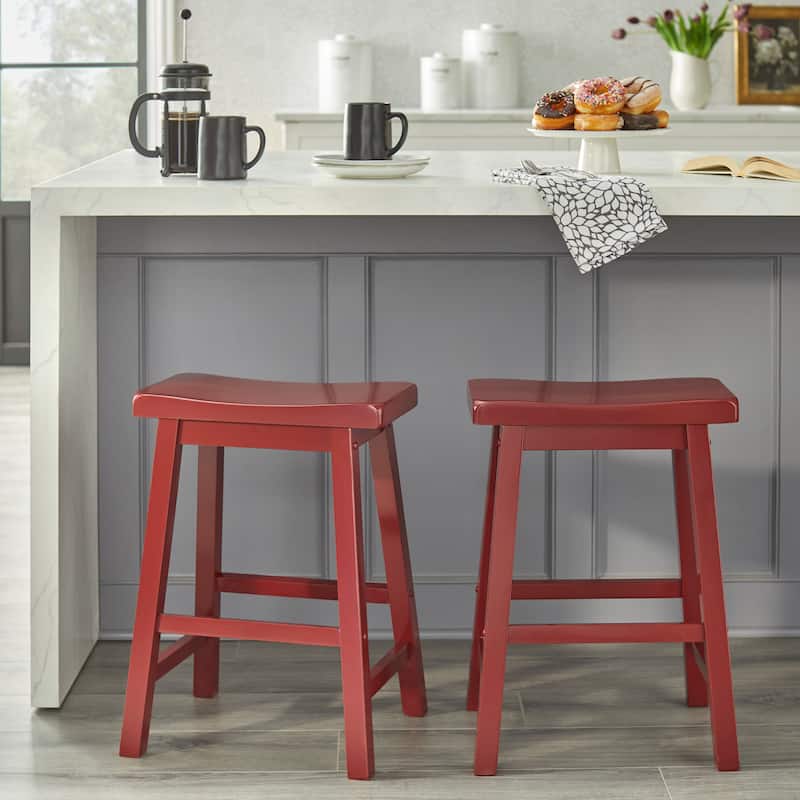 Simple Living Jalen Solid Wood 24-inch Saddle Stool (Set of 2)