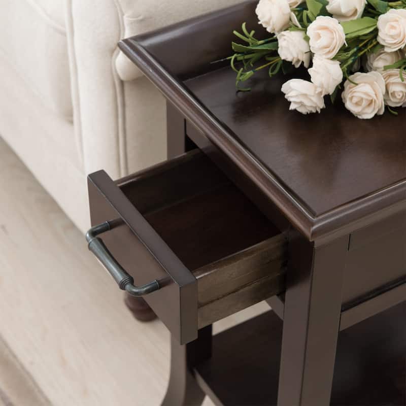 Leick Home One Drawer Traditional Cherry Tray Edge Side Table with Shelf