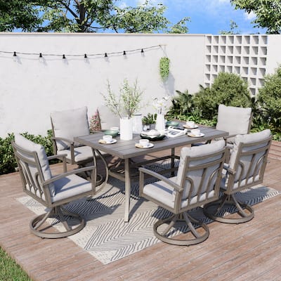 7-Piece Aluminum Patio Dining Set with 6 Swivel Dining Chairs and Washable Cushions