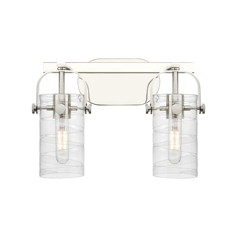 Innovations Lighting 423-2W-10-15 Pilaster II Cylinder Vanity Pilaster - Polished Nickel / Deco Swirl