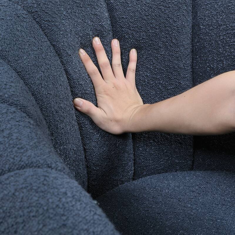 Arden 31" Boucle Swivel Chair with Ottoman - Solid Wood Legs