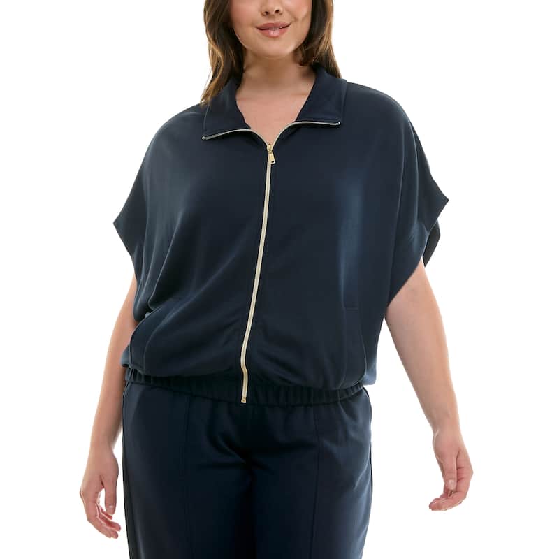 Nanette Lepore Short Sleeve Zippered Dolman Sweater - S - Dark Sapphire