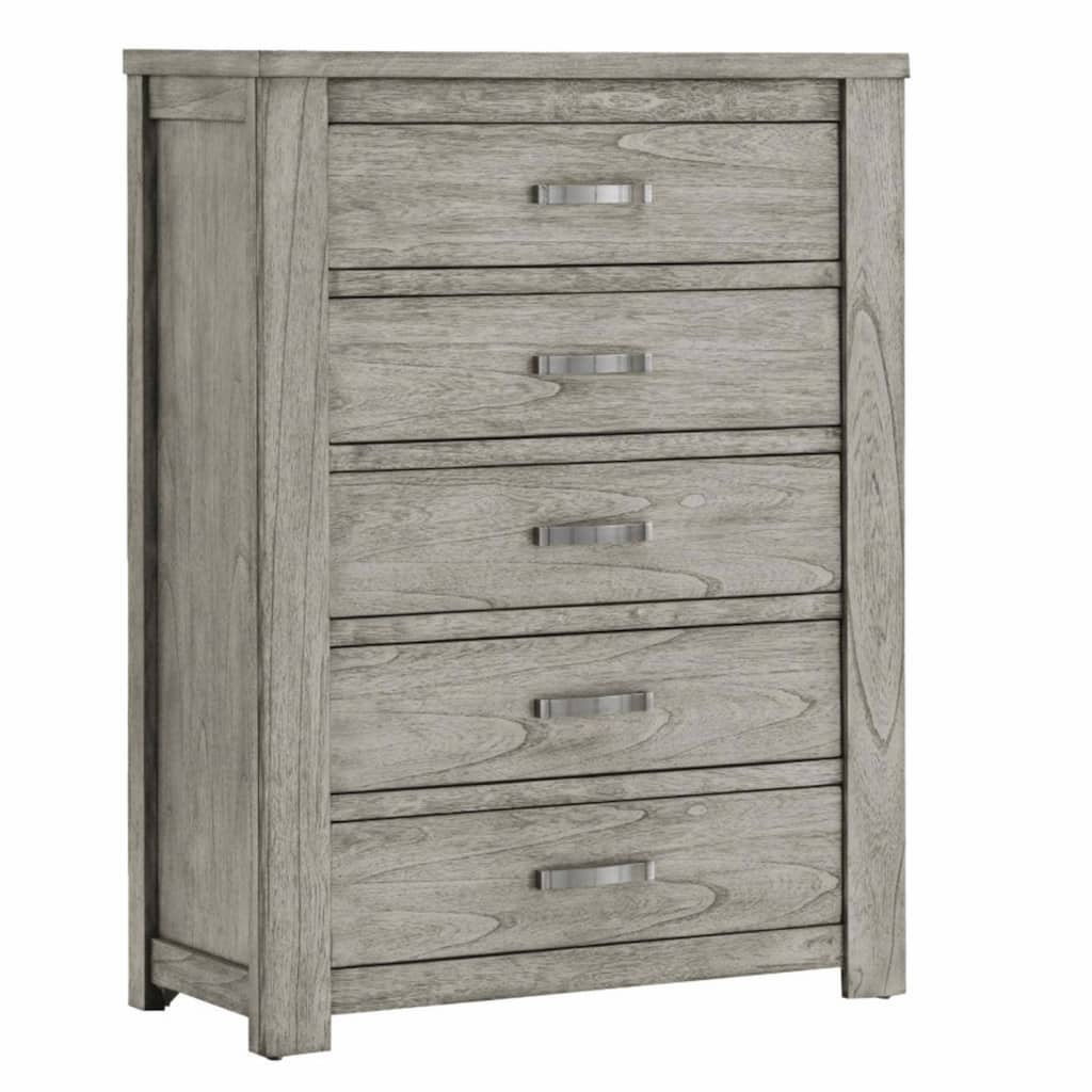 Yuna 52 Inch 5 Drawer Tall Dresser Chest, Bar Handles, Wood Grain Gray