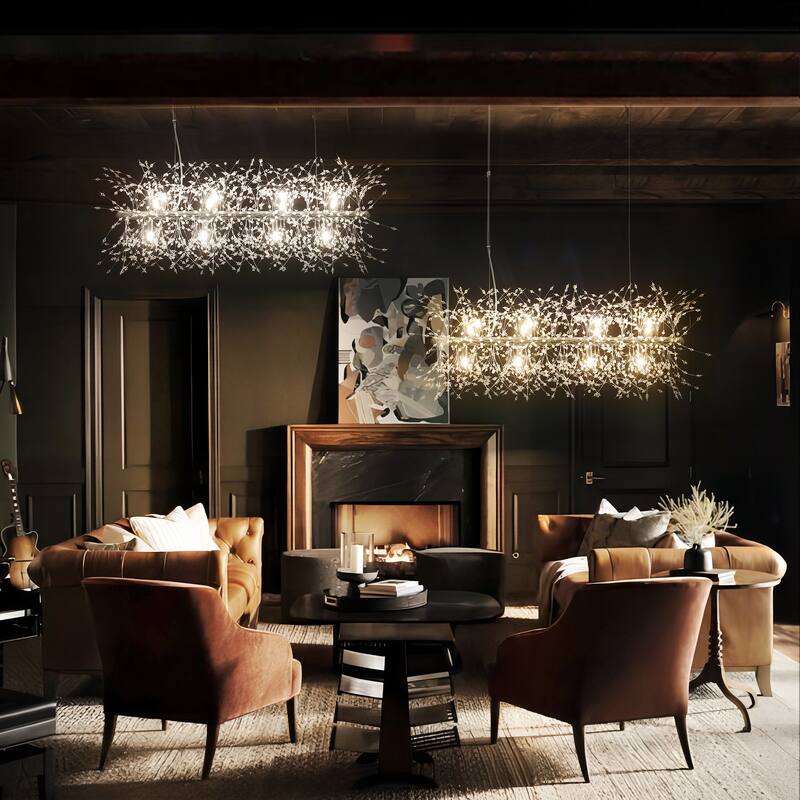 12-Light Modern Crystal Linear Sputnik Starburst Chandelier Dandelion Firework Island Pendant