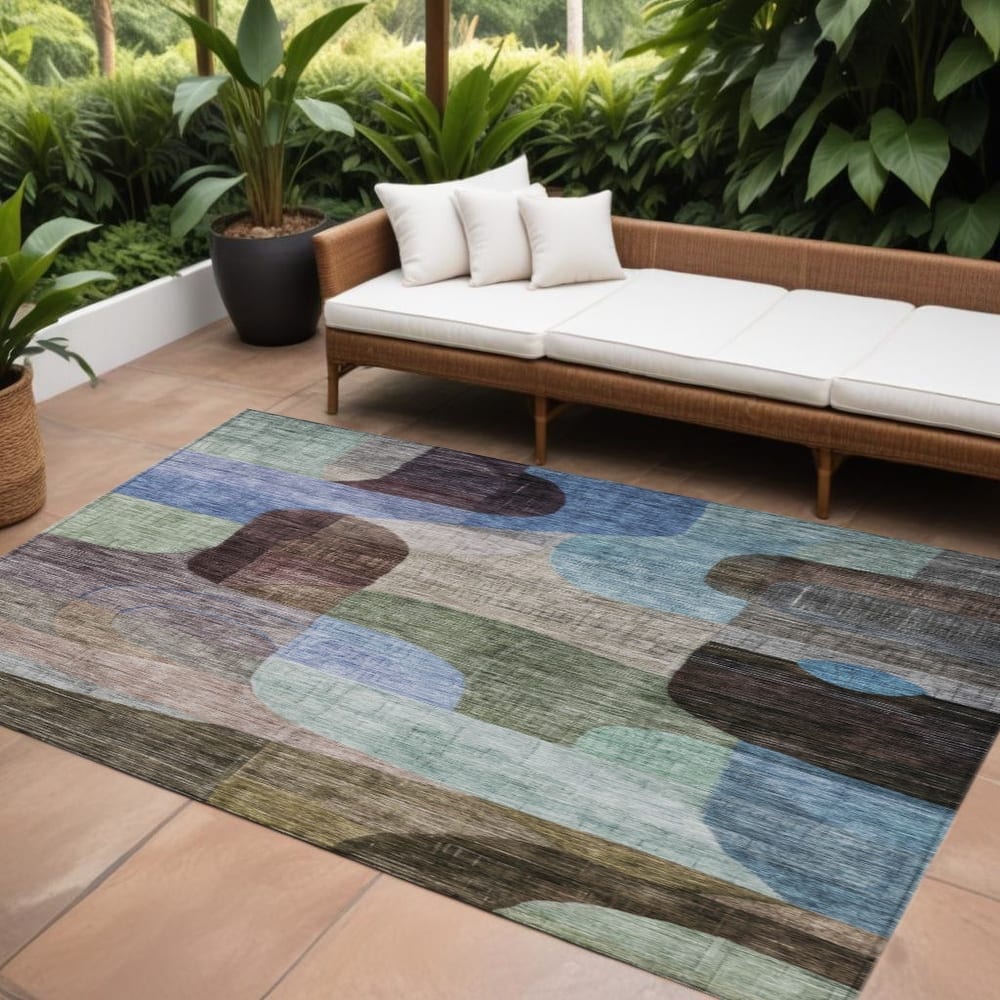HomeRoots Abstract Transitional Rectangle Outdoor Rug