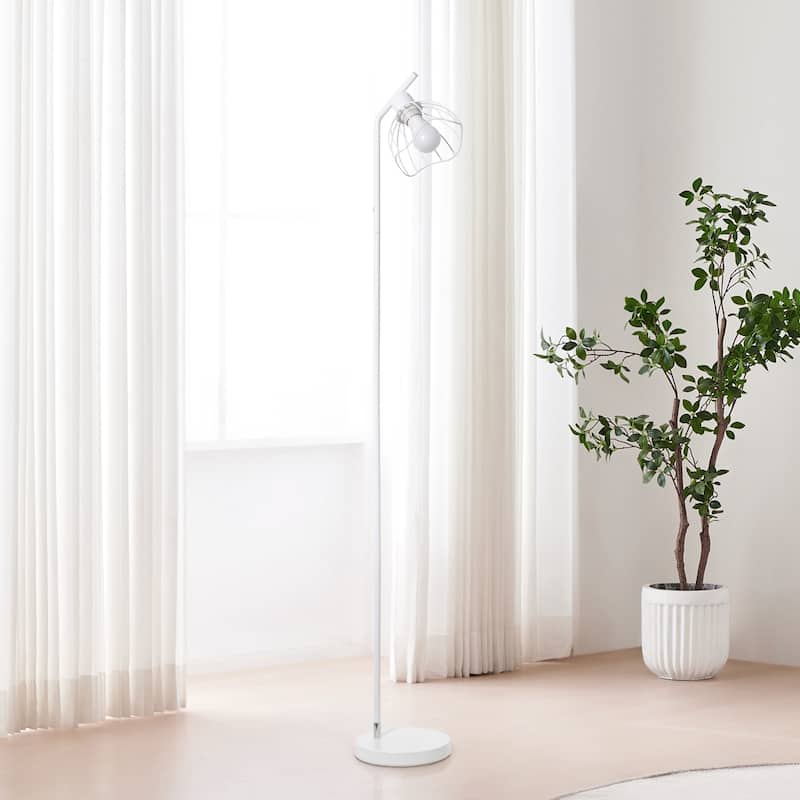 Metal Industrial Cage Floor Lamp with Curved Arm and Rotary Switch - 9.57 x 7.87 x 54.50 in. (L x W x H)